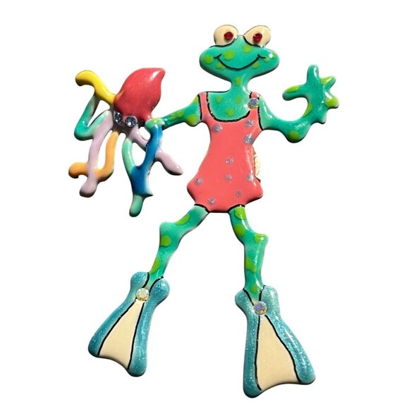 Carrete By Ganz Other - Carrete By Ganz Frog & Octopus Scuba Diving Rhinestone Brooch Pin Kids Girls